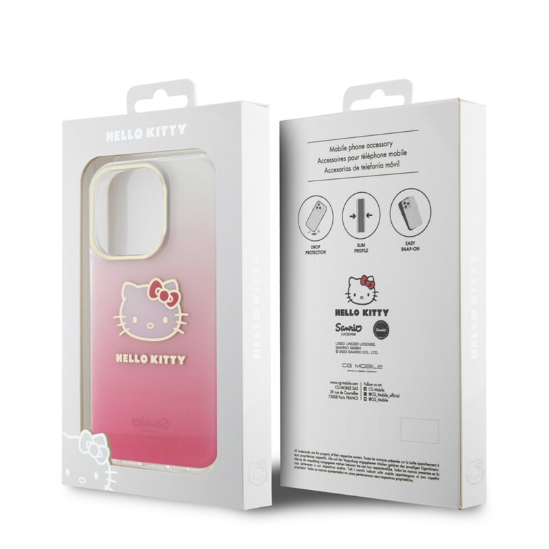 Husa Hello Kitty iPhone 14 Pro Max Hardcase IML Gradient Electrop Kitty Head, roz, HKHCP14XHDGKEP