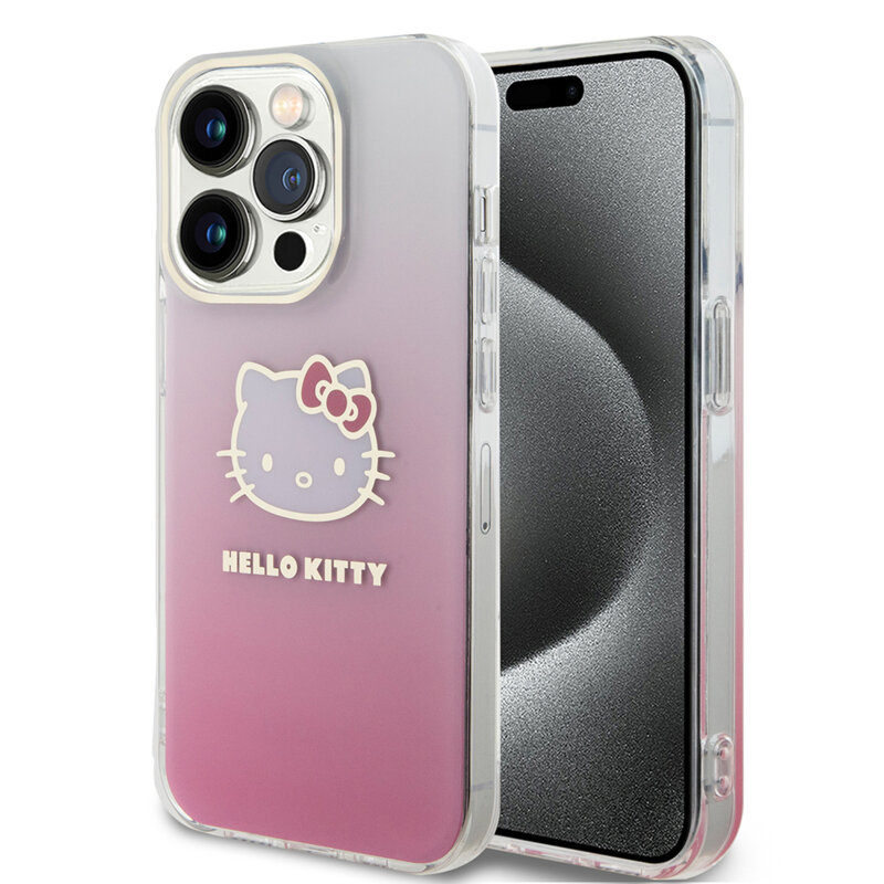 Husa Hello Kitty iPhone 13 Pro Hardcase IML Gradient Electrop Kitty Head, roz, HKHCP13LHDGKEP