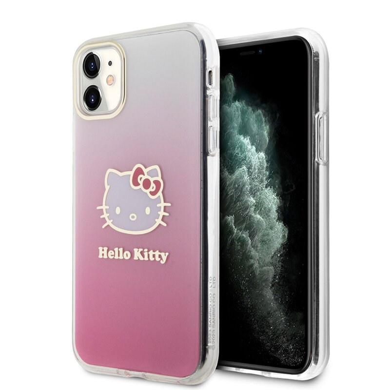 Husa Hello Kitty iPhone 11 Hardcase IML Gradient Electrop Kitty Head, roz, HKHCN61HDGKEP