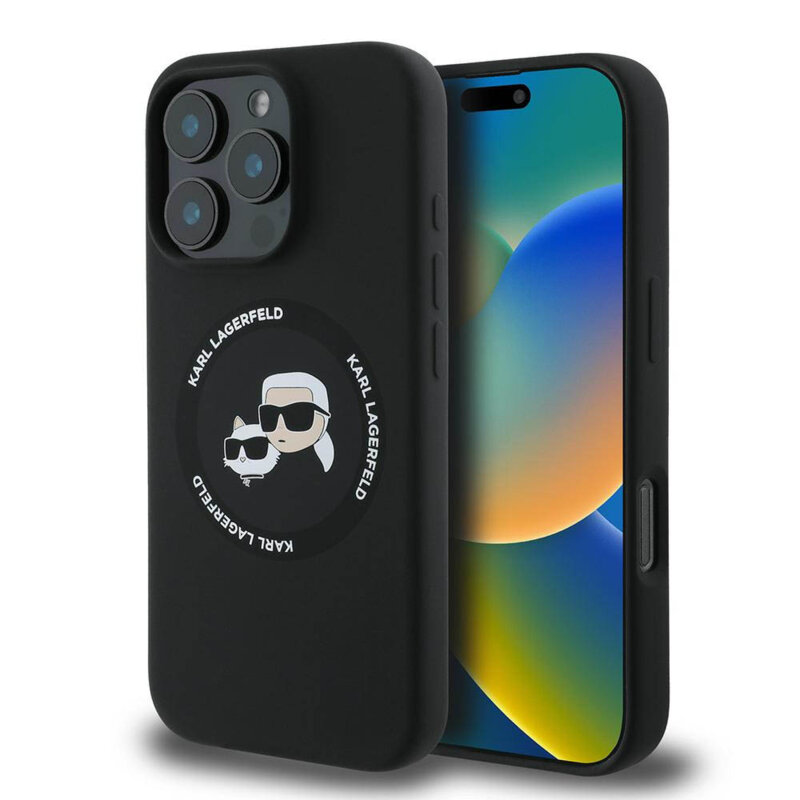 Husa Karl Lagerfeld iPhone 16 Pro Silicone MagSafe, negru, Karl&Choupette Heads, KLHMP16LSKCHTCK