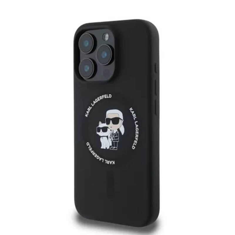 Husa Karl Lagerfeld iPhone 16 Pro Silicone MagSafe, negru, Karl&Choupette Heads, KLHMP16LSKCHTCK
