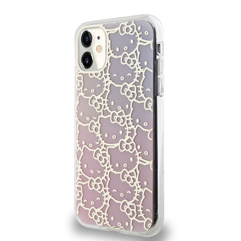 Husa Hello Kitty iPhone 11 Hardcase IML Gradient Electrop Crowded Kitty Head, roz, HKHCN61HCHPEP