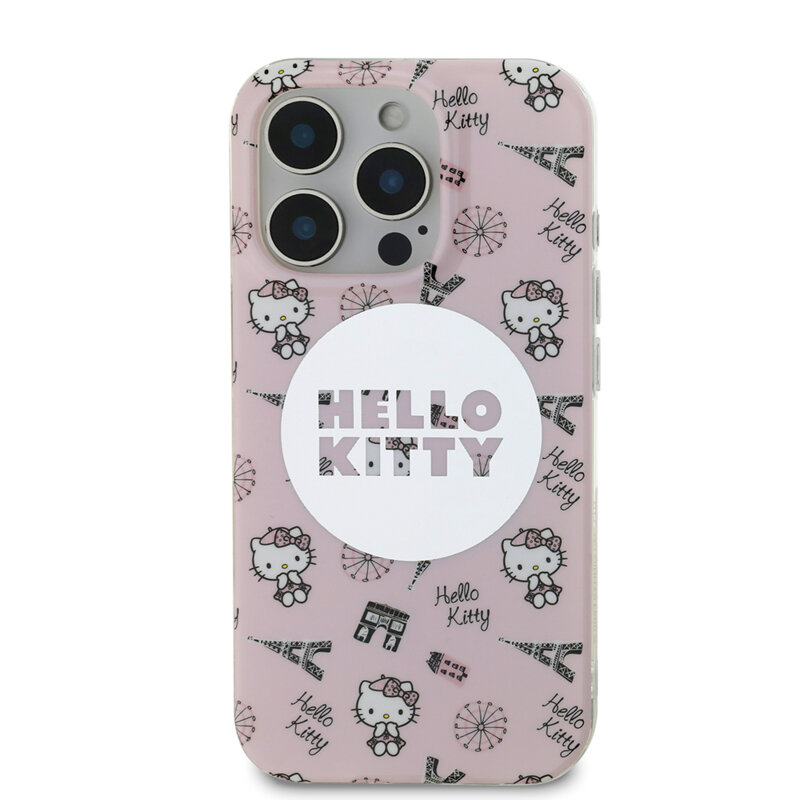 Husa Hello Kitty iPhone 16 Pro Max Hardcase IML All Over Paris MagSafe, roz, HKHMP16XHAOPP