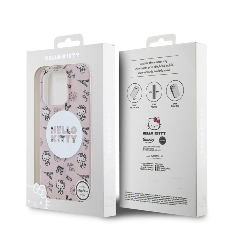 Husa Hello Kitty iPhone 16 Pro Max Hardcase IML All Over Paris MagSafe, roz, HKHMP16XHAOPP