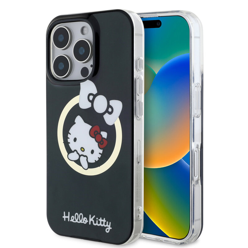 Husa Hello Kitty iPhone 16 Pro Max Hardcase IML Fun Bow MagSafe, negru, HKHMP16XHFLBK