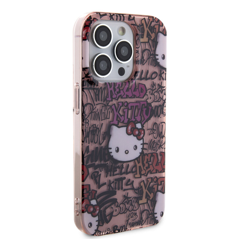 Husa Hello Kitty iPhone 15 Pro Max Hardcase IML Tags Graffiti, roz, HKHCP15XHDGPTP