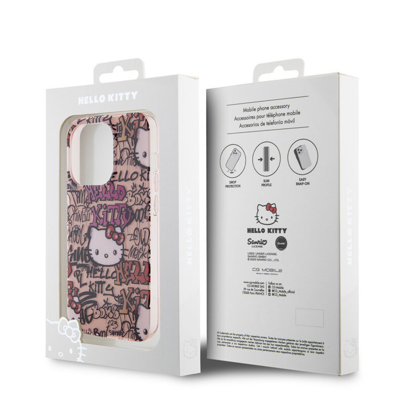 Husa Hello Kitty iPhone 15 Pro Max Hardcase IML Tags Graffiti, roz, HKHCP15XHDGPTP