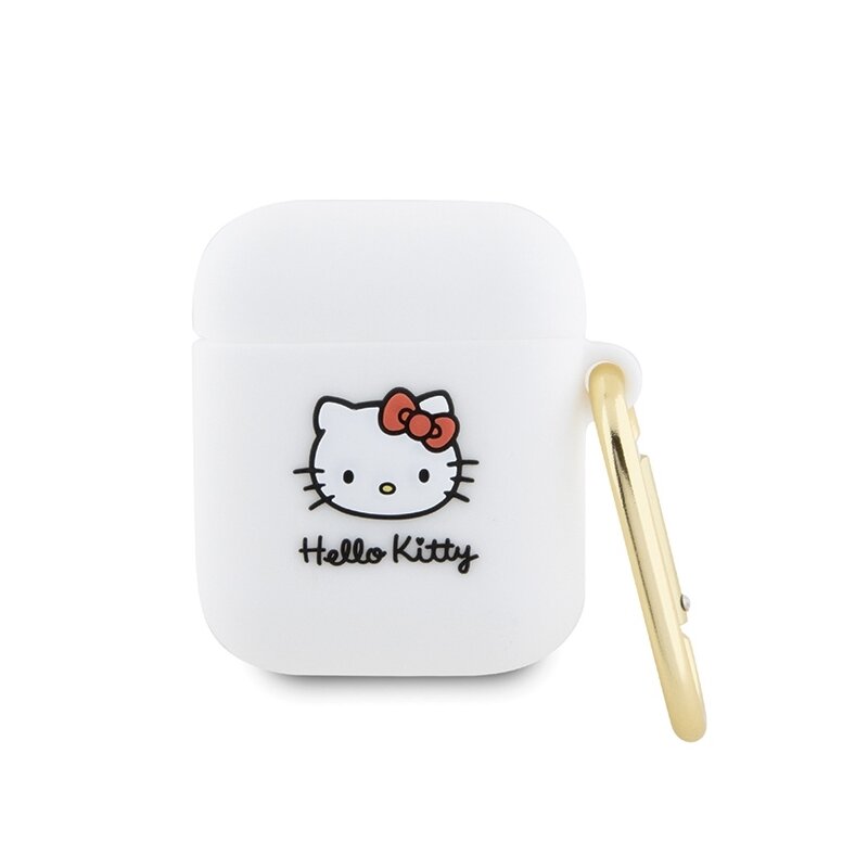 Husa AirPods 2 Hello Kitty Silicone 3D Kitty Head, alb