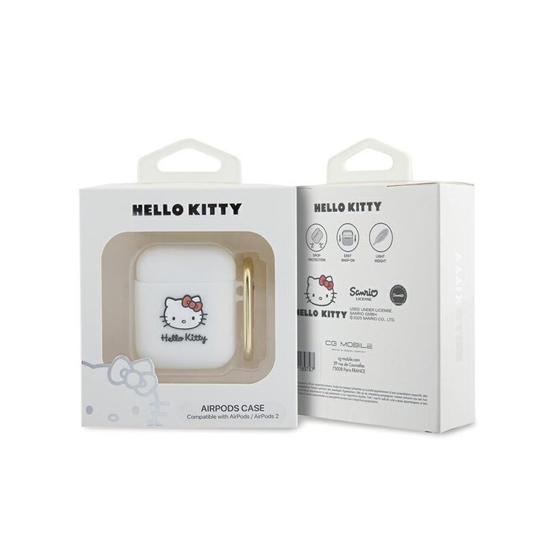 Husa AirPods 2 Hello Kitty Silicone 3D Kitty Head, alb