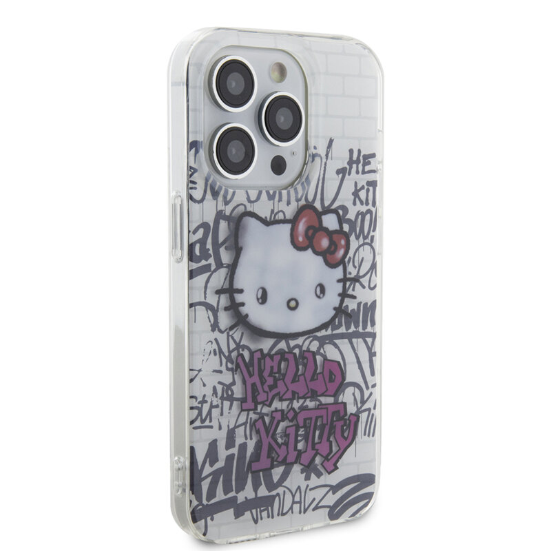 Husa Hello Kitty iPhone 15 Pro Max Hardcase IML Kitty On Bricks Graffiti, alb, HKHCP15XHDGPHT