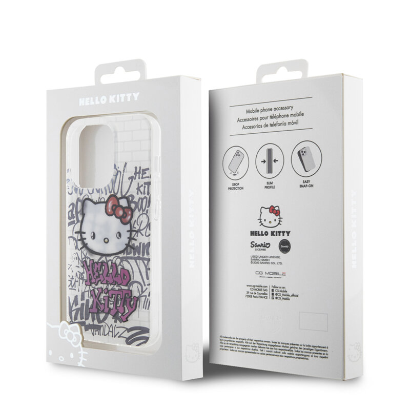 Husa Hello Kitty iPhone 15 Pro Max Hardcase IML Kitty On Bricks Graffiti, alb, HKHCP15XHDGPHT