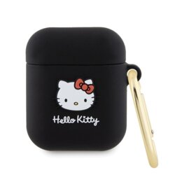 Husa AirPods 1 Hello Kitty Silicone 3D Kitty Head, HKA23DKHSK, negru