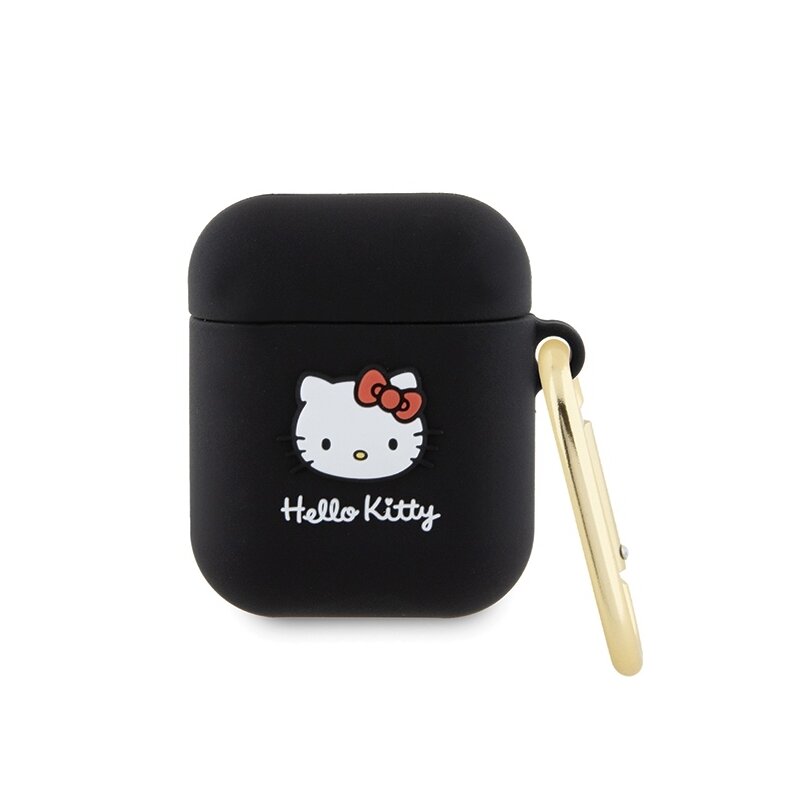 Husa AirPods 1 Hello Kitty Silicone 3D Kitty Head, HKA23DKHSK, negru