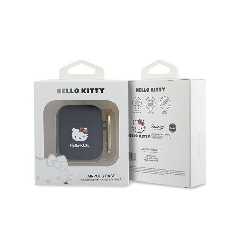 Husa AirPods 2 Hello Kitty Silicone 3D Kitty Head, negru