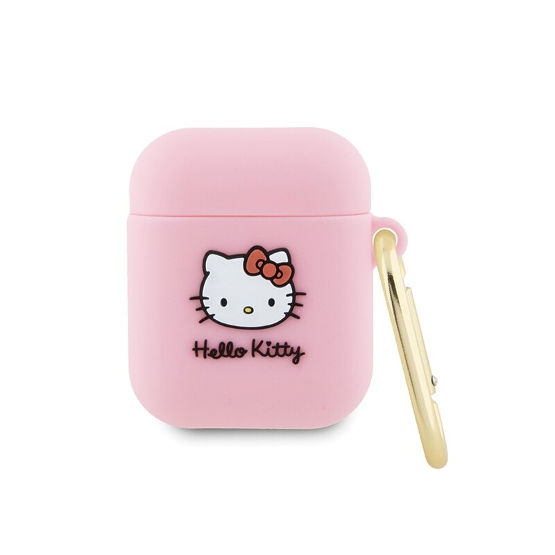 Husa Apple AirPods 1 Hello Kitty Silicone 3D Kitty Head, HKA23DKHSP, roz