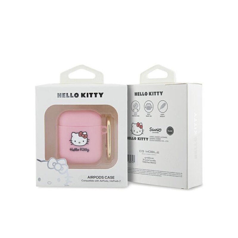 Husa Apple AirPods 1 Hello Kitty Silicone 3D Kitty Head, HKA23DKHSP, roz