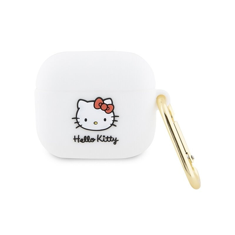 Husa AirPods 3 Hello Kitty Silicone 3D Kitty Head, HKA33DKHSH, alb