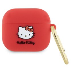 Husa AirPods 3 Hello Kitty Silicone 3D Kitty Head, HKA33DKHSF, rosu