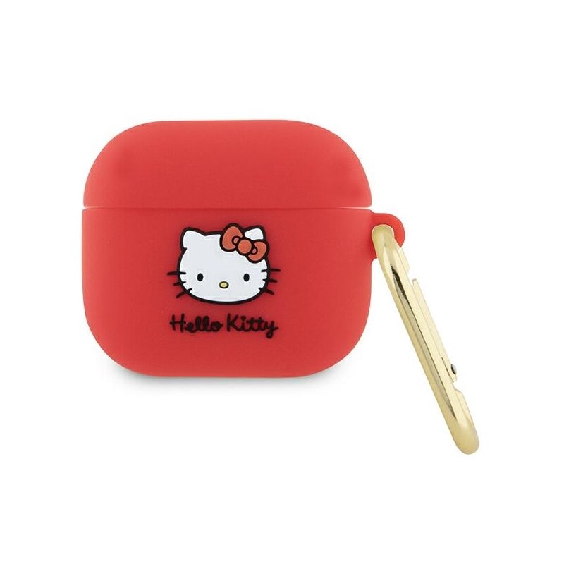 Husa AirPods 3 Hello Kitty Silicone 3D Kitty Head, HKA33DKHSF, rosu