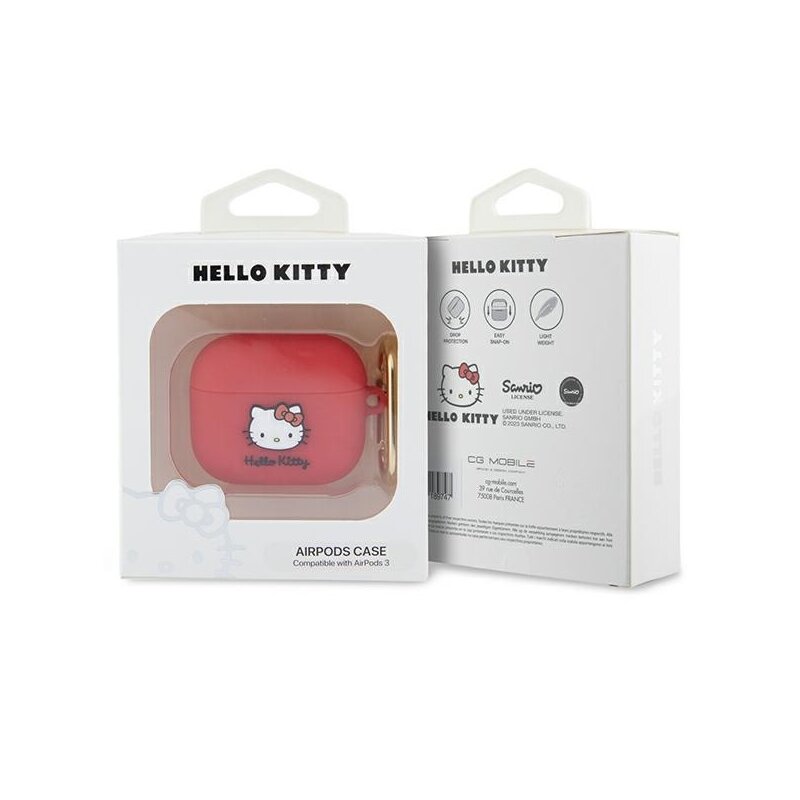 Husa AirPods 3 Hello Kitty Silicone 3D Kitty Head, HKA33DKHSF, rosu