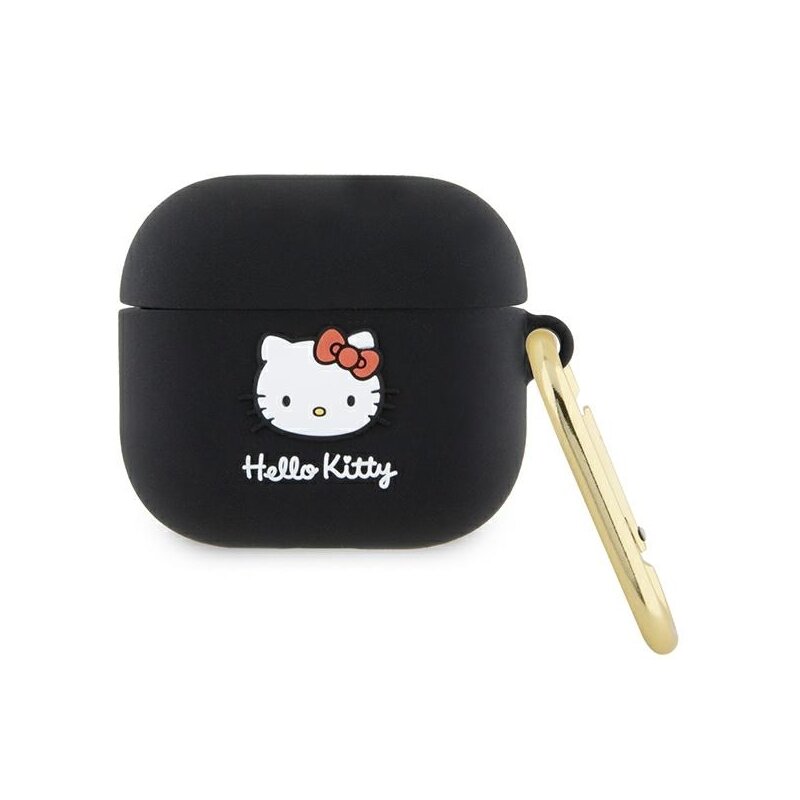 Husa AirPods 3 Hello Kitty Silicone 3D Kitty Head, HKA33DKHSK, negru