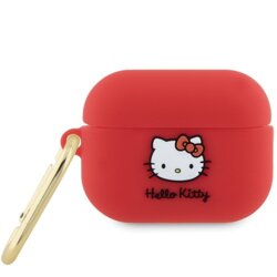 Husa AirPods Pro 2 Hello Kitty Silicone 3D Kitty Head, HKAP23DKHSF, rosu