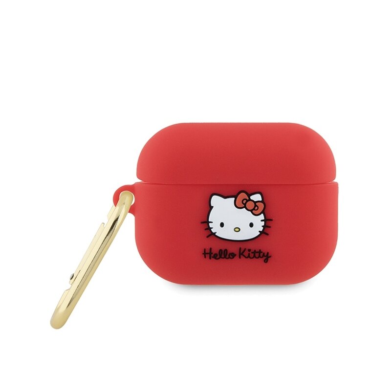 Husa AirPods Pro 2 Hello Kitty Silicone 3D Kitty Head, HKAP23DKHSF, rosu