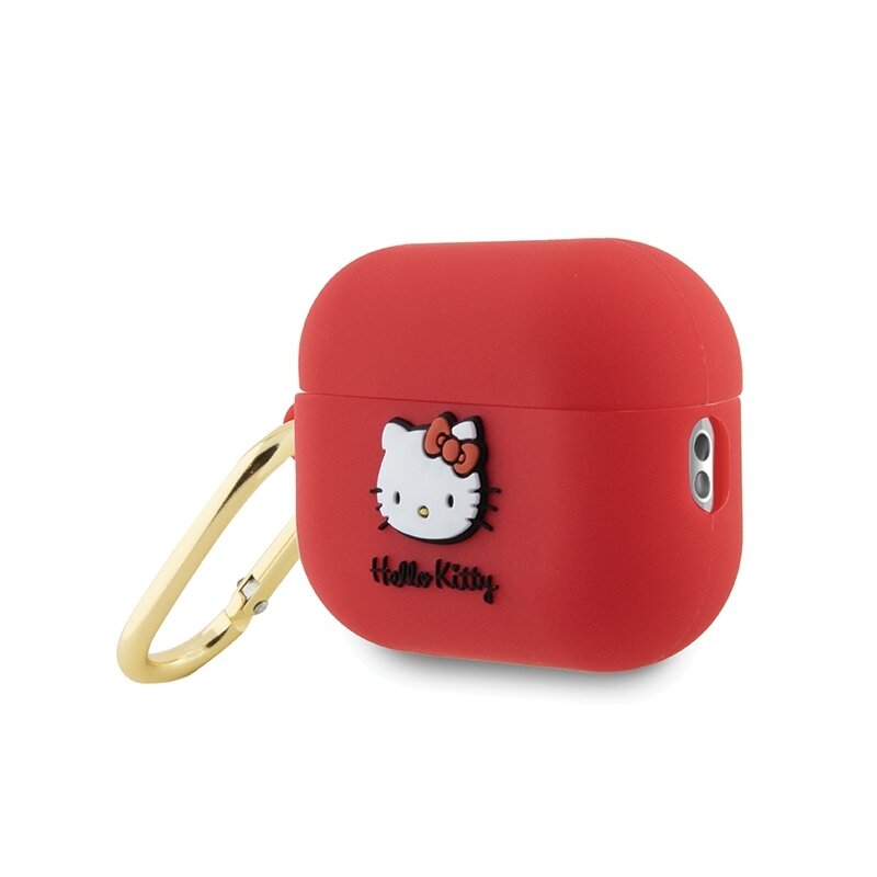 Husa AirPods Pro 2 Hello Kitty Silicone 3D Kitty Head, HKAP23DKHSF, rosu