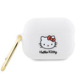 Husa AirPods Pro 2 Hello Kitty Silicone 3D Kitty Head, HKAP23DKHSH, alb