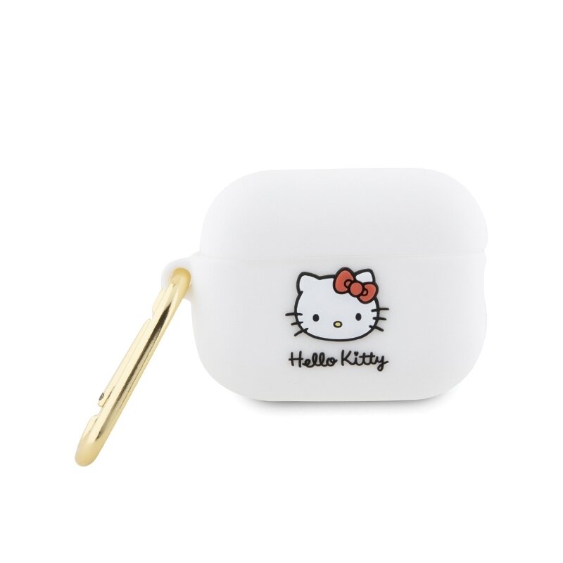 Husa AirPods Pro 2 Hello Kitty Silicone 3D Kitty Head, HKAP23DKHSH, alb