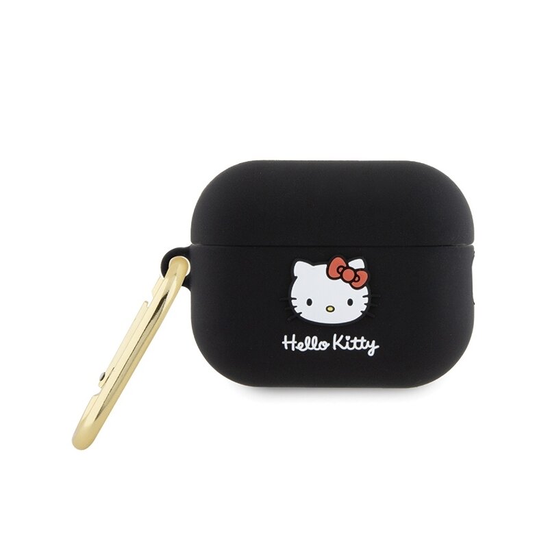 Husa AirPods Pro 2 Hello Kitty Silicone 3D Kitty Head, HKAP23DKHSK, negru