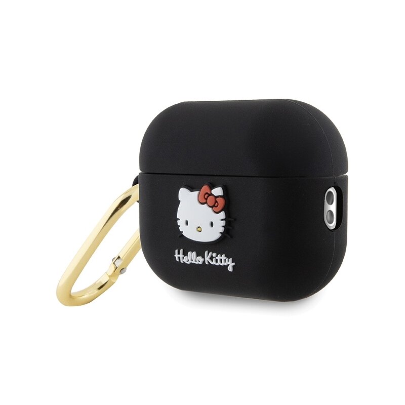 Husa AirPods Pro 2 Hello Kitty Silicone 3D Kitty Head, HKAP23DKHSK, negru