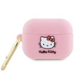 Husa AirPods Pro 2 Hello Kitty Silicone 3D Kitty Head, HKAP23DKHSP, roz