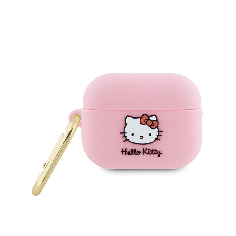 Husa AirPods Pro 2 Hello Kitty Silicone 3D Kitty Head, HKAP23DKHSP, roz