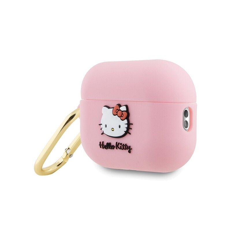 Husa AirPods Pro 2 Hello Kitty Silicone 3D Kitty Head, HKAP23DKHSP, roz