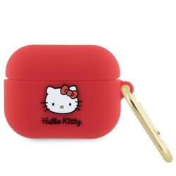 Husa AirPods Pro 1 Hello Kitty Silicone 3D Kitty Head, HKAP3DKHSF, rosu