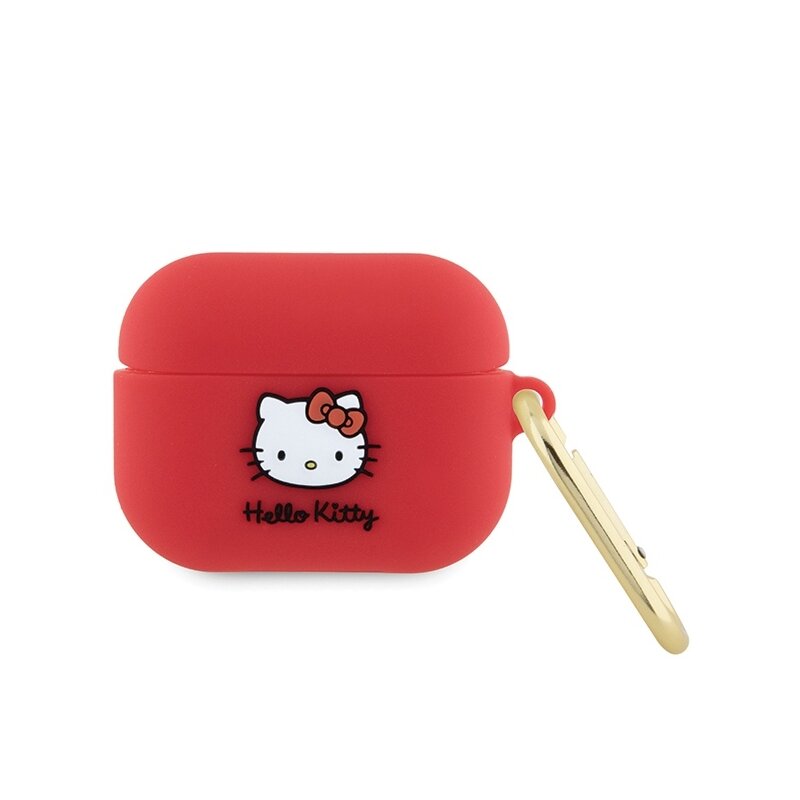 Husa AirPods Pro 1 Hello Kitty Silicone 3D Kitty Head, HKAP3DKHSF, rosu