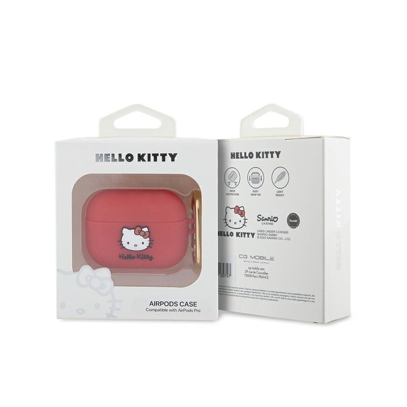 Husa AirPods Pro 1 Hello Kitty Silicone 3D Kitty Head, HKAP3DKHSF, rosu
