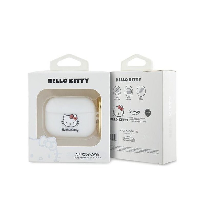 Husa AirPods Pro 1 Hello Kitty Silicone 3D Kitty Head, HKAP3DKHSH, alb