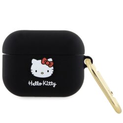 Husa AirPods Pro 1 Hello Kitty Silicone 3D Kitty Head, HKAP3DKHSK, negru