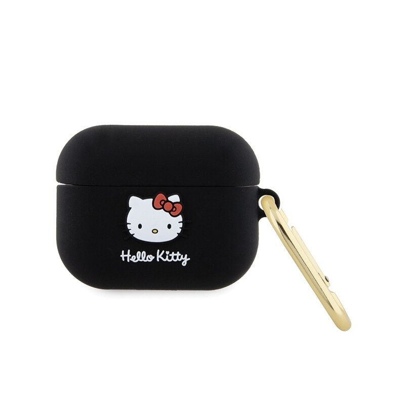 Husa AirPods Pro 1 Hello Kitty Silicone 3D Kitty Head, HKAP3DKHSK, negru