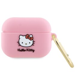 Husa AirPods Pro 1 Hello Kitty Silicone 3D Kitty Head, HKAP3DKHSP, roz