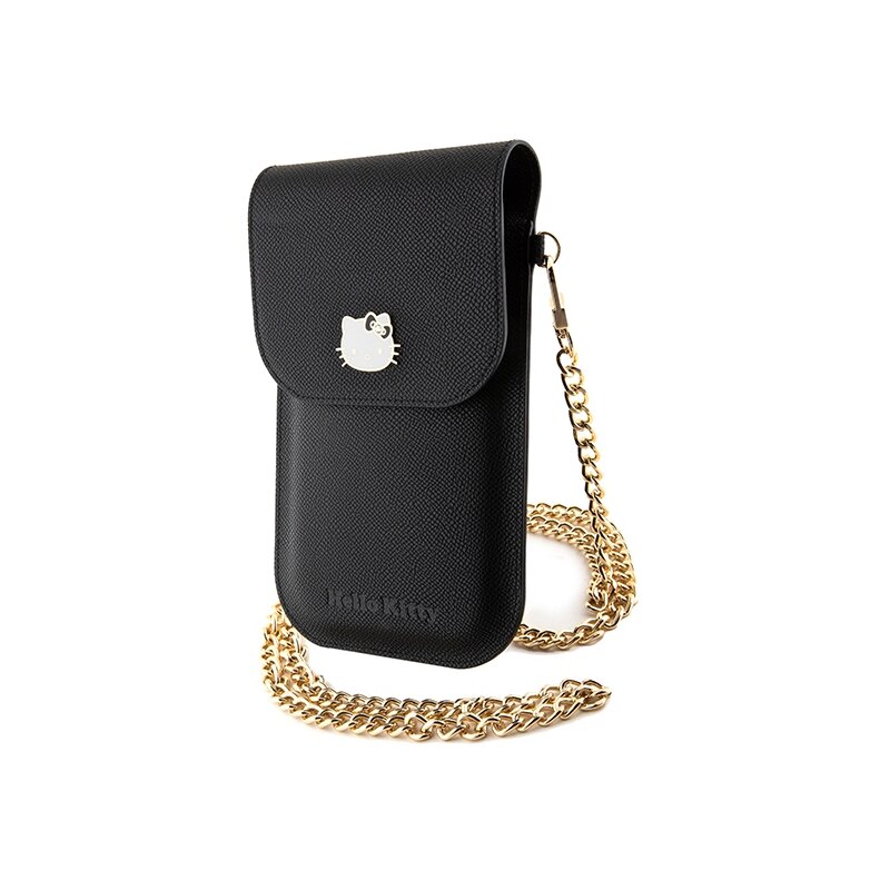 Geanta Hello Kitty Leather Metal Logo Chain, negru, HKOWBPGHDLMK
