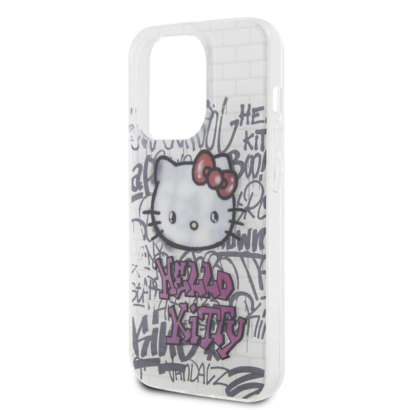 Husa Hello Kitty iPhone 15 Pro Hardcase IML Kitty On Bricks Graffiti, alb, HKHCP15LHDGPHT