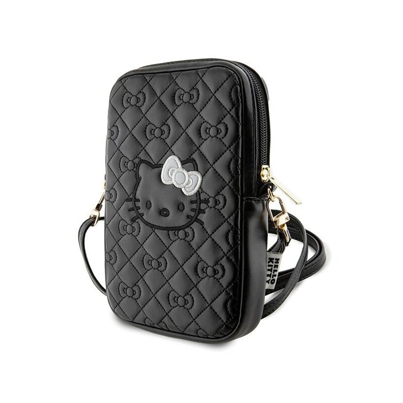 Geanta Hello Kitty Leather Quilted Bows Strap, negru, HKPBPEKHBPK