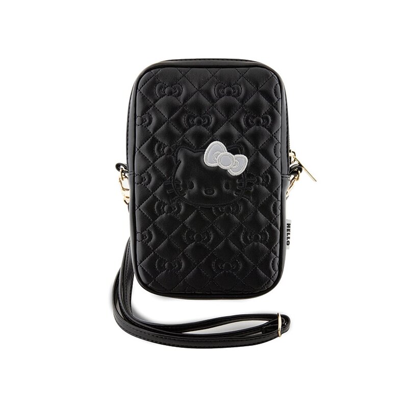 Geanta Hello Kitty Leather Quilted Bows Strap, negru, HKPBPEKHBPK