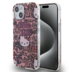 Husa Hello Kitty iPhone 15 Hardcase IML Tags Graffiti, roz, HKHCP15SHDGPTP