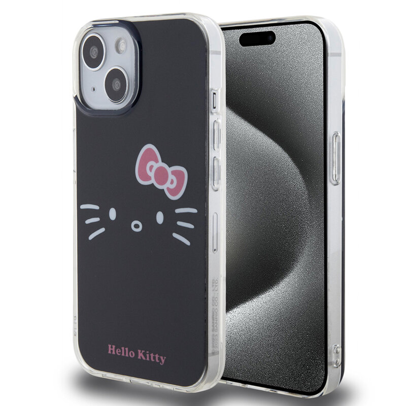 Husa Hello Kitty iPhone 15 Hardcase IML Kitty Face, negru, HKHCP15SHKHLK