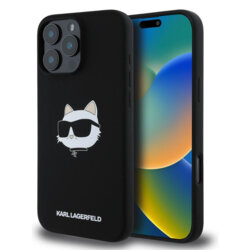 Husa Karl Lagerfeld iPhone 16 Pro Silicone MagSafe, Choupette Head, negru, KLHMP16LSCHPPLK