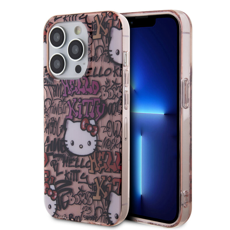 Husa Hello Kitty iPhone 14 Pro Max Hardcase IML Tags Graffiti, roz, HKHCP14XHDGPTP